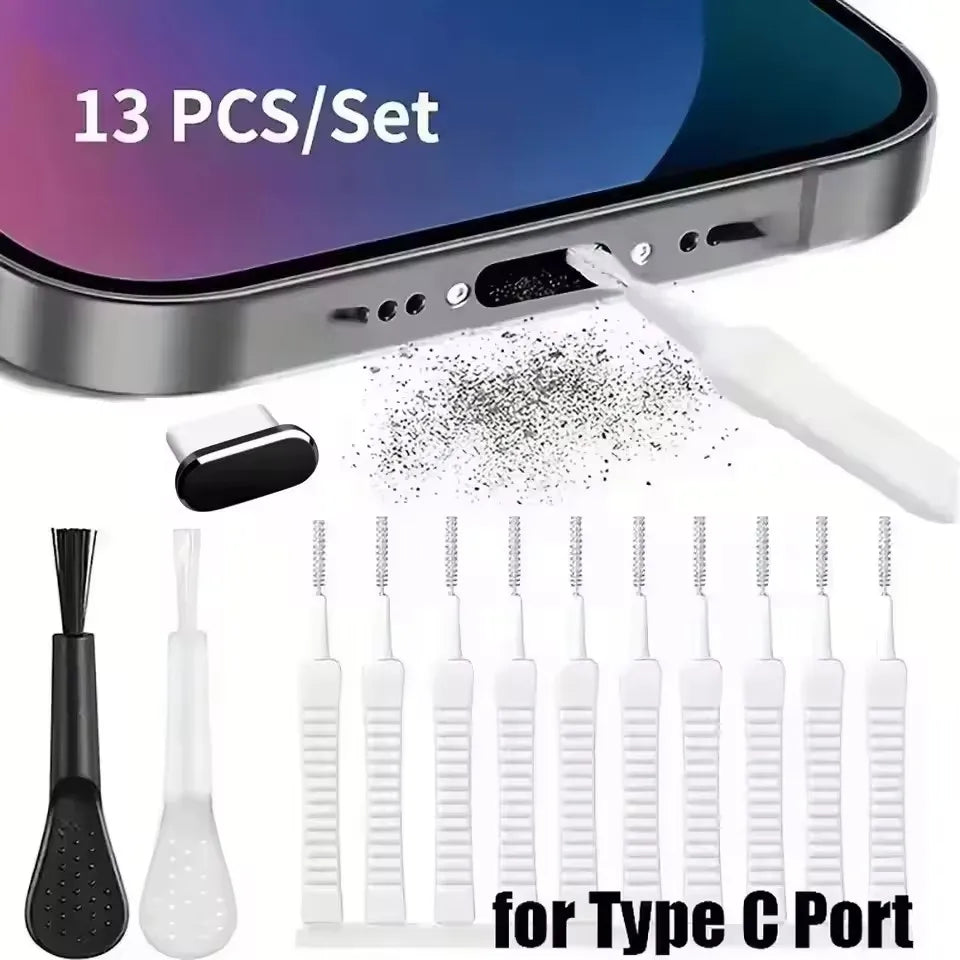 Juego de limpieza de puerto de carga para altavoz de teléfono móvil, tapón antipolvo para iPhone 17 16 15, Kit de limpieza de auriculares, cepillo para Samsung Xiaomi