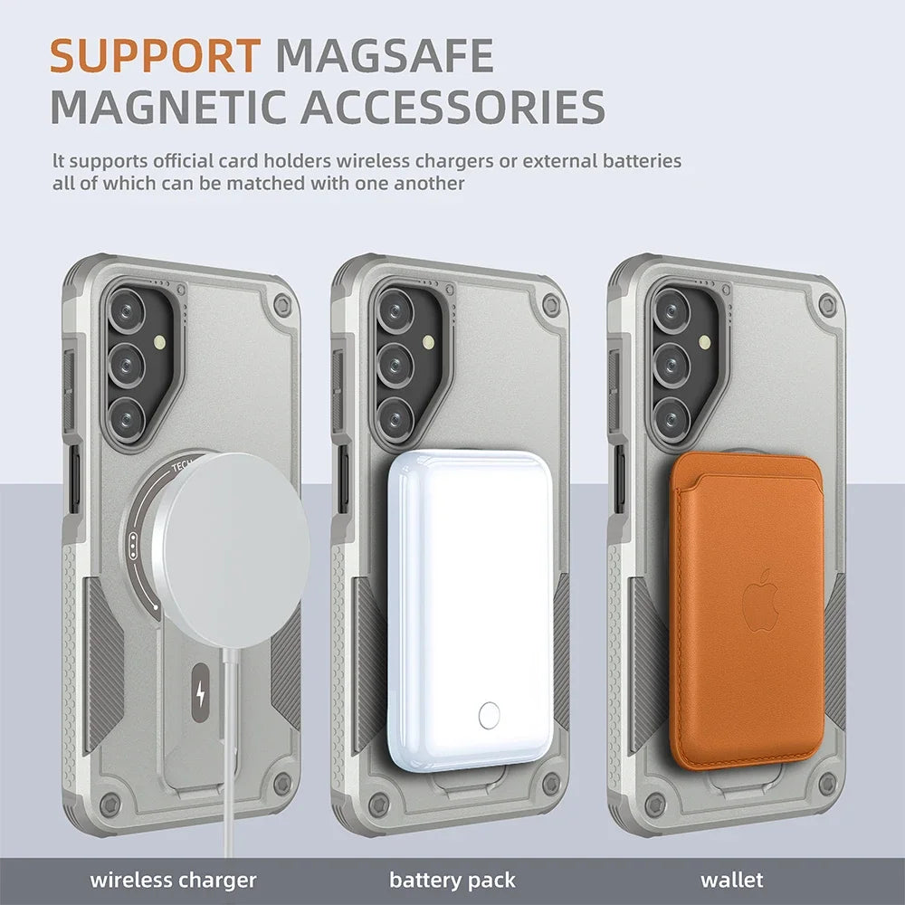 Funda Magnética para Teléfono con Soporte para Samsung Galaxy A55 A16 A35 A25 A05 A54 5G, Carga Inalámbrica, Protección Contra Impactos