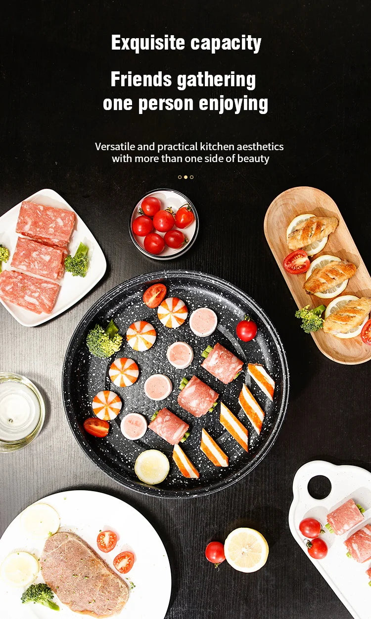 Sartén eléctrica multicocina, 220V, barbacoa casera, filete frito, tortilla de pescado, sartén antiadherente, máquina de cocina