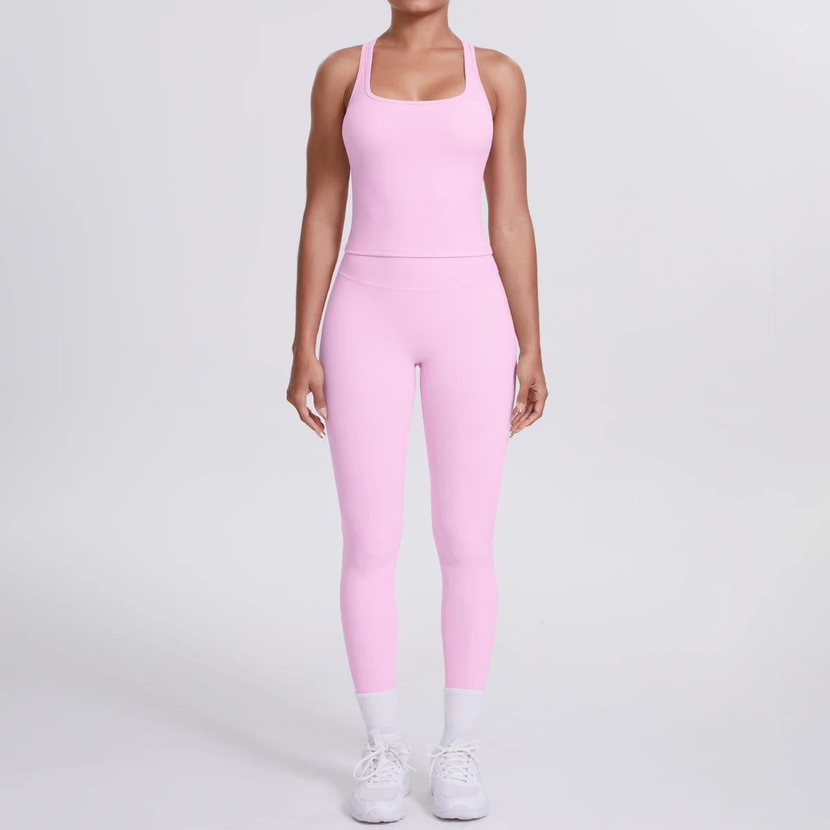 Hamidou - Conjunto de yoga de 2 piezas para mujer: leggings de fitness de secado rápido con efecto push-up y top deportivo con espalda en I de color liso.
