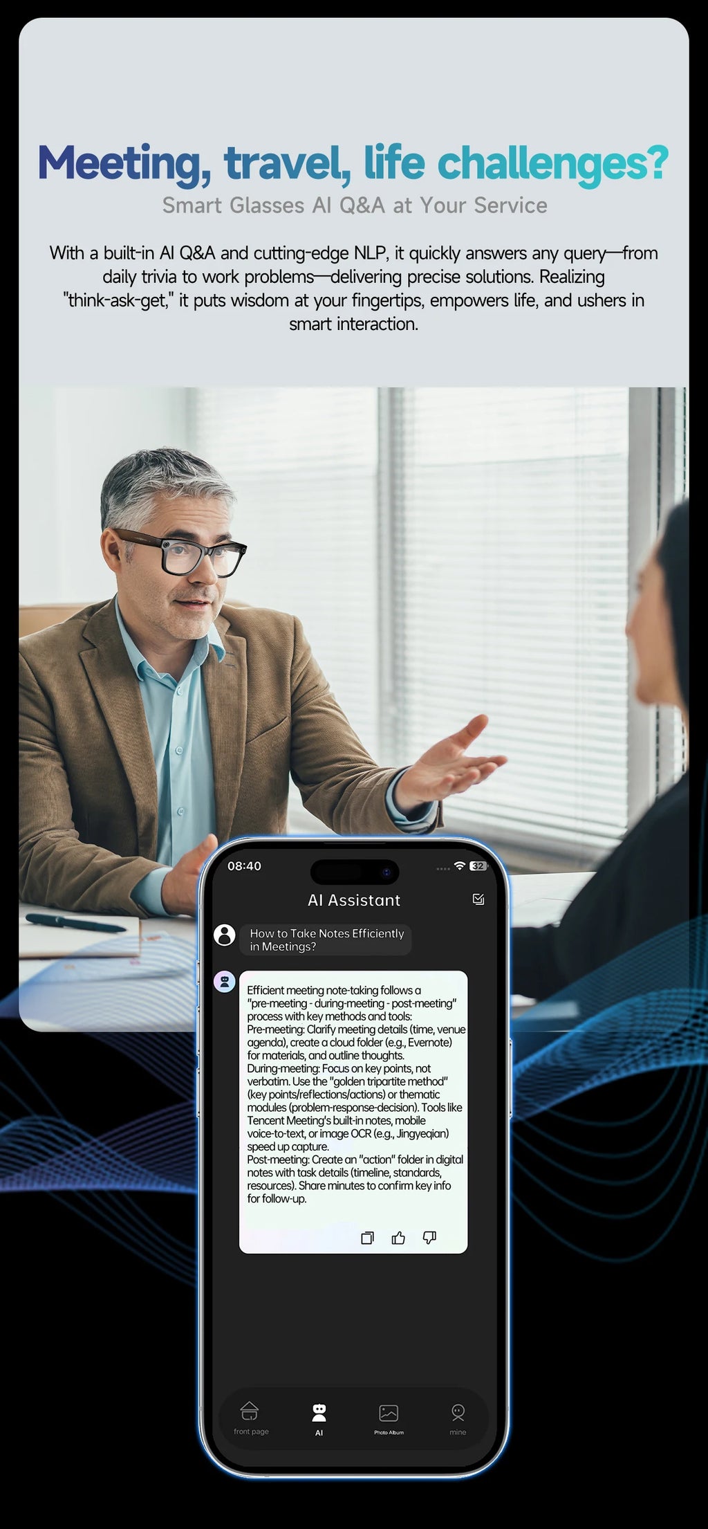 Gafas Inteligentes 2026 Nueva Versión con Cámara, Grabación de Video, Reconocimiento de Fotos por IA, Llamadas Bluetooth, Traducción de Voz, Gafas de Sol para Hombre