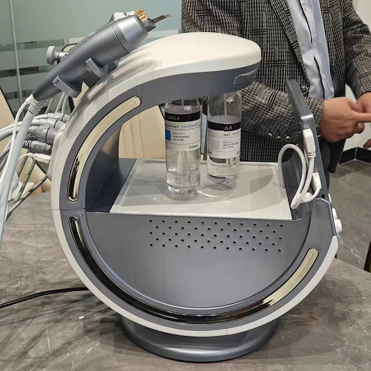 7 en 1 Analizador inteligente de azul hielo Máquina facial multifunción Diamond Hydra Dermoabrasión Facial Aquafacial