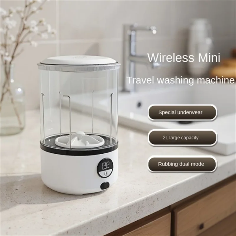 Mini Lavadora Blanca de 2L, 2000 mAh, Totalmente Automática, Portátil, con Turbina LED, Compacta para Ropa de Niños, Ropa Interior, Bragas y Calcetines