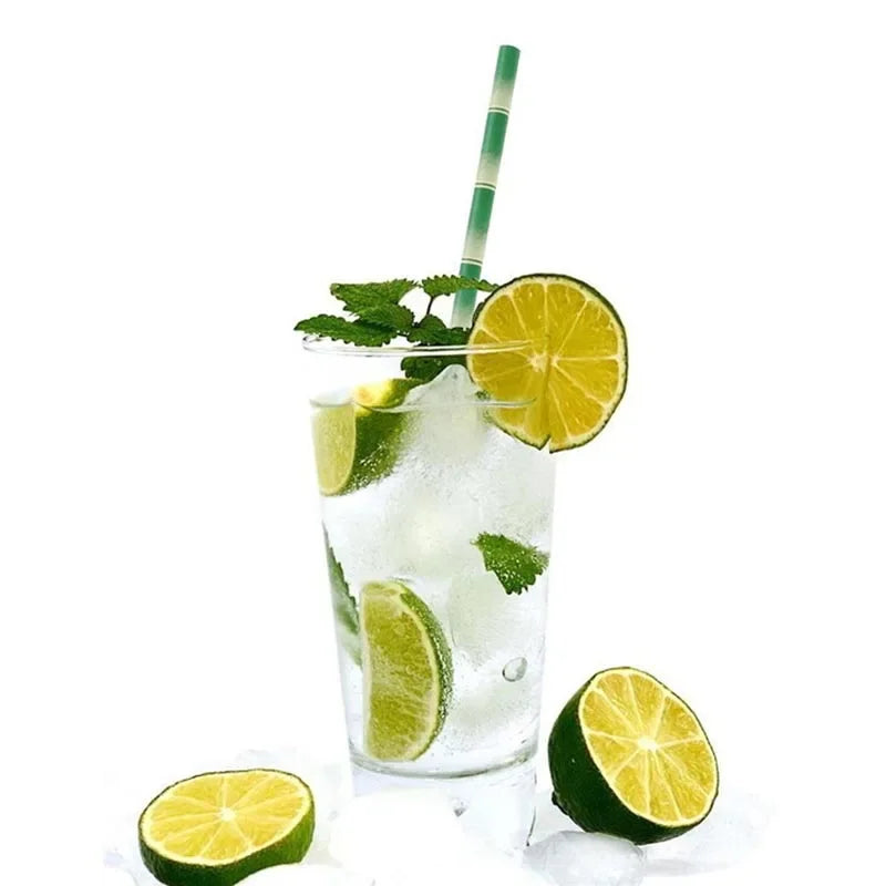 25 unids/lote pajitas de papel de bambú verde Feliz cumpleaños boda evento decorativo suministros para fiestas tropicales pajita para beber