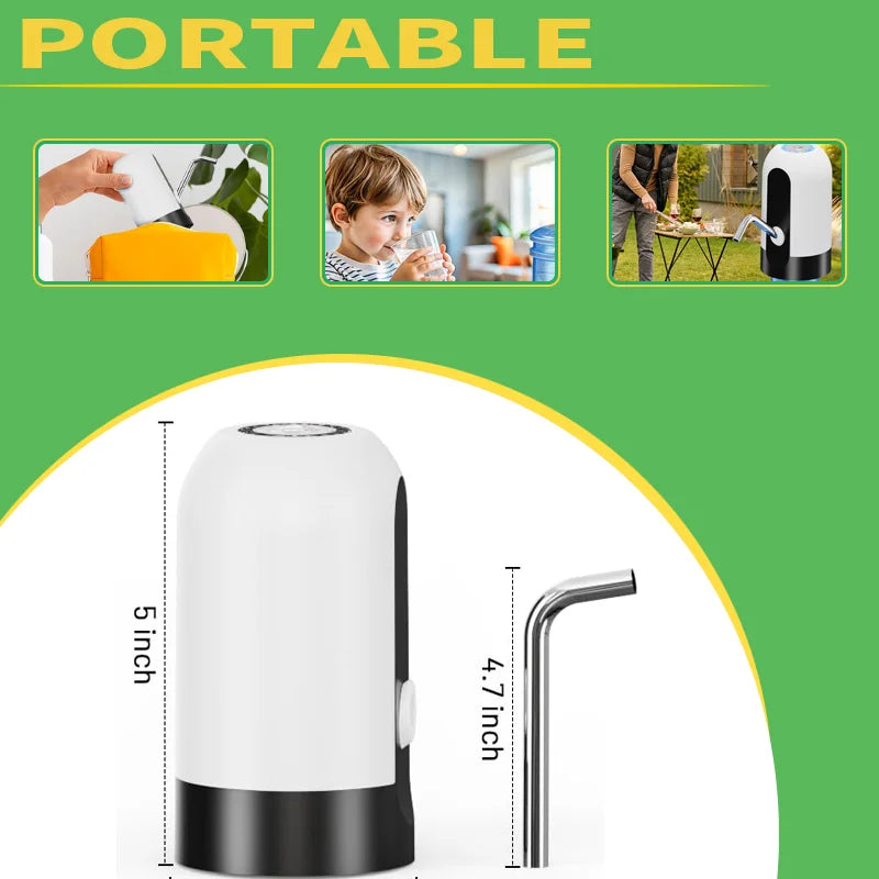 Water Dispenser for 5 Gallon Bottles, Portable USB Rechargeable Electric Water Pump, Drinking Water Jug Pump for Home, Kitchen, Living Room, Office, Camping, 3-5 Gallon Universal (Black)
