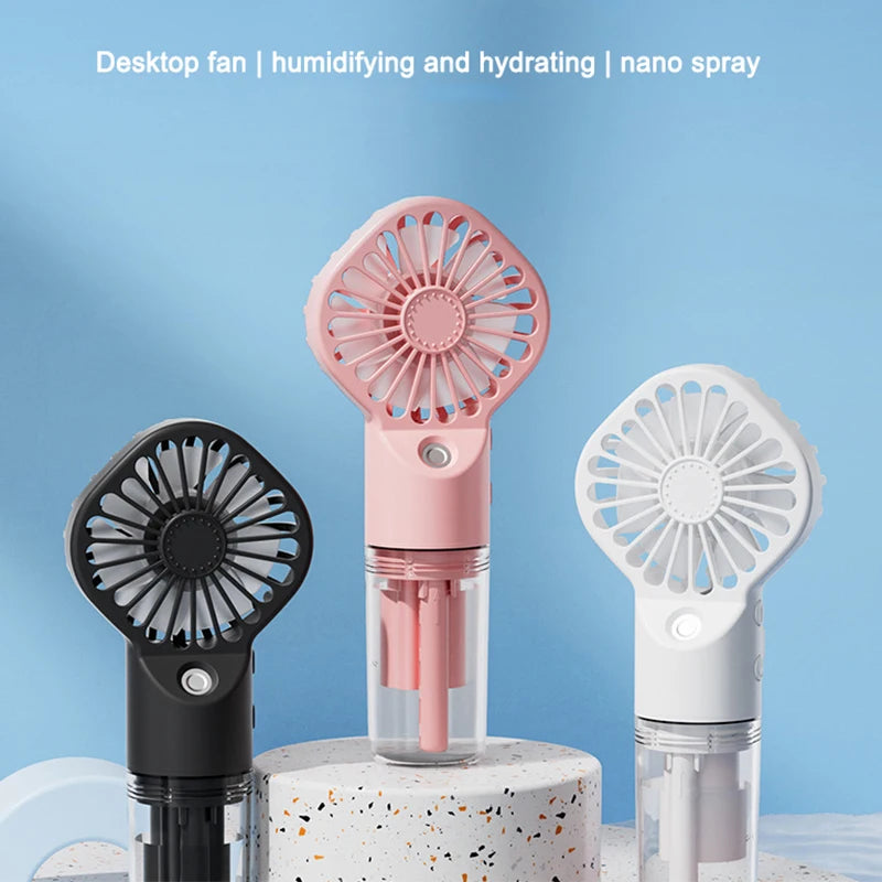 Ventilador de pulverización portátil de mano, ventilador de niebla de pulverización de agua, miniventilador de dormitorio de estudiantes, suministros de verano, herramientas de refrigeración, ventilador pequeño para exte