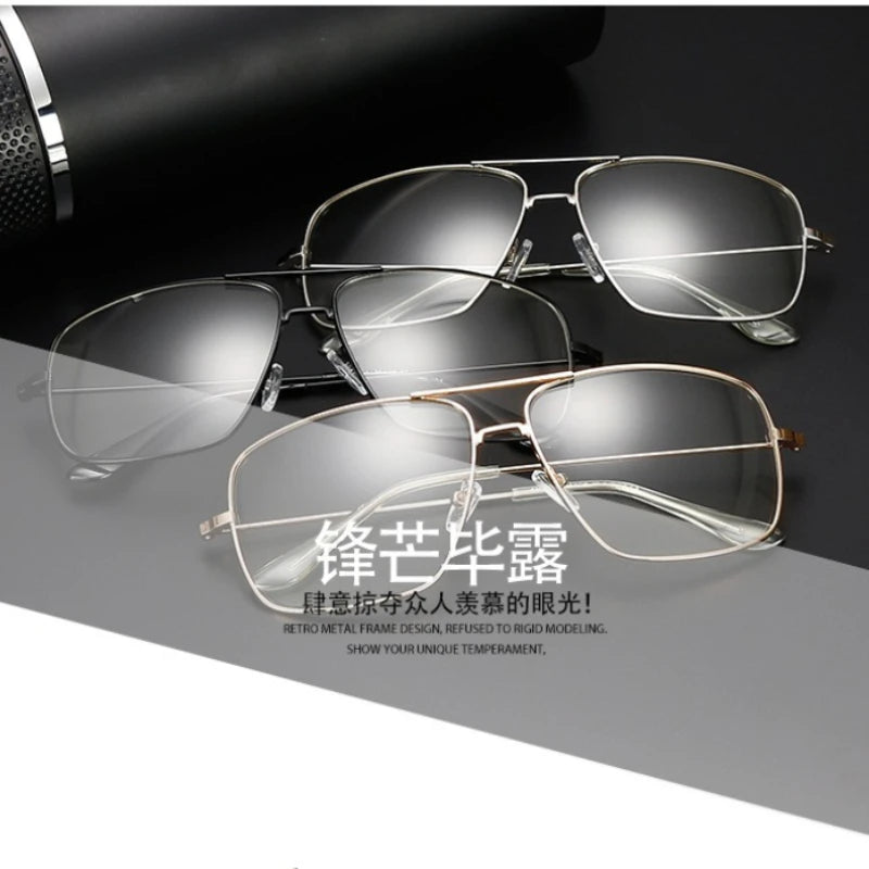 Gafas de Montura Cuadrada Grande, Estilo Vintage Simple, Montura Metálica Extra Grande para Hombre, Gafas de Moda para Mujer, Lentes Transparentes, Gafas Ópticas