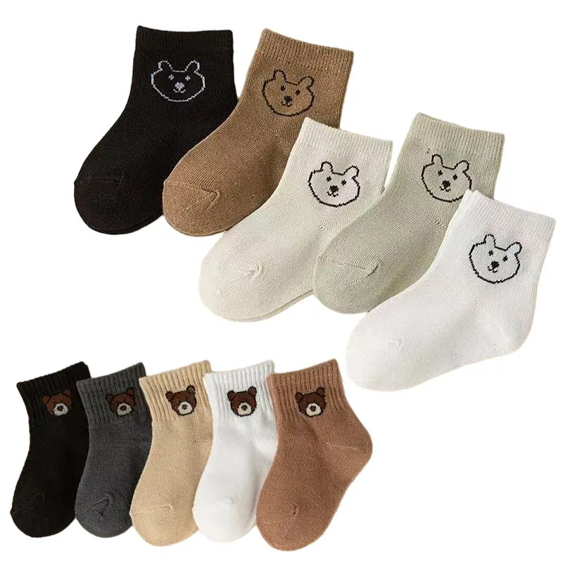 5 pares de calcetines para bebé, calcetines blancos suaves y cómodos de Color sólido con dibujos animados para la vida diaria