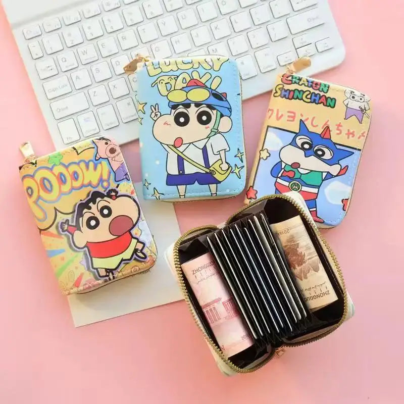 Monedero Compacto con Diseño de Crayon Shin-chan, Cartera Corta con Cremallera de Anime para Niños y Niñas