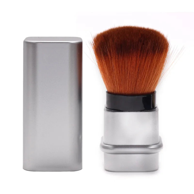 Brocha cuadrada retráctil para colorete, polvo suelto y cepillo de ajuste con cubierta, herramienta de maquillaje multifuncional portátil