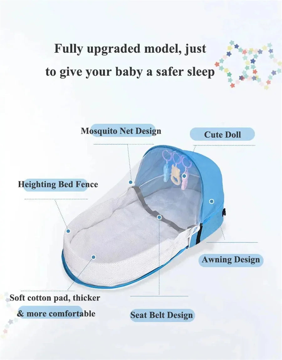 Cama de bebé práctica, cuna plegable antipresión con red y toldo, aislamiento biomimético para recién nacidos, cuna de viaje al aire libre