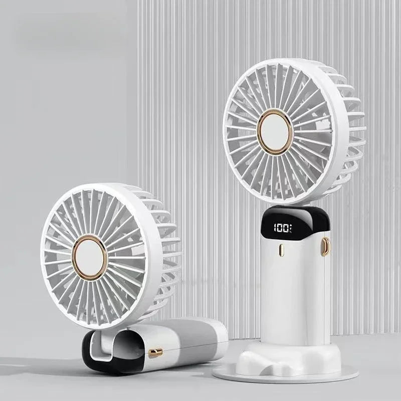 Ventilador recargable personal portátil de mano con pantalla digital LED 90 ° Ventilador recargable ajustable, mini aromaterapia de viento de 5 velocidades