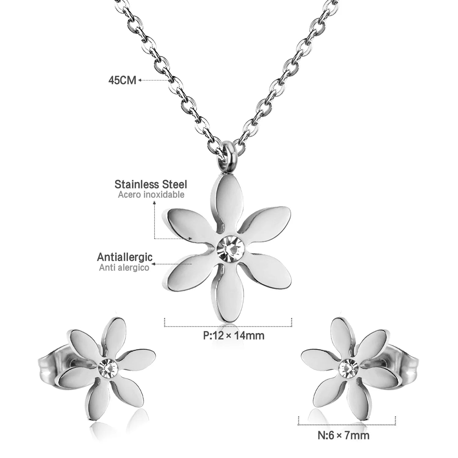 ASONSTEEL-collar con colgante de circonia y flor de corazón brillante para mujer, conjuntos de joyería de acero inoxidable, regalos delicados para uso diario