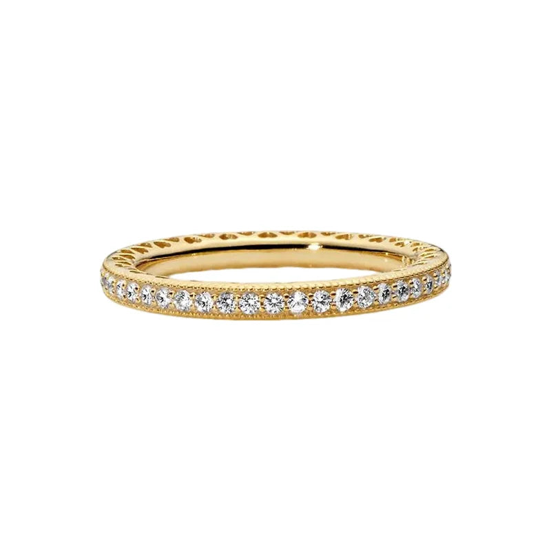 Anillo de Plata 925 con Corona y Corazón de Circonio Dorado para Mujer, Joyería Europea de Moda para Bodas y Fiestas, Regalo DIY