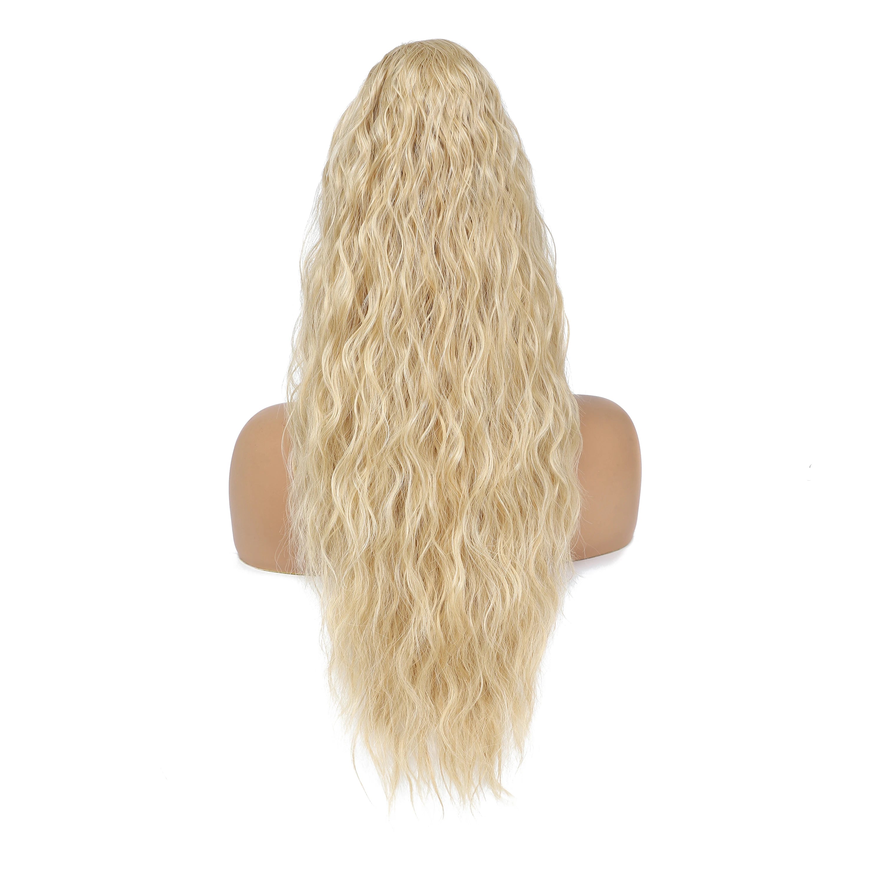 Extensión de cabello de cola de caballo ondulada y rizada larga para mujer, postizos de cola de caballo con cordón, cola de caballo falsa sintética, negro, Rubio y rojo