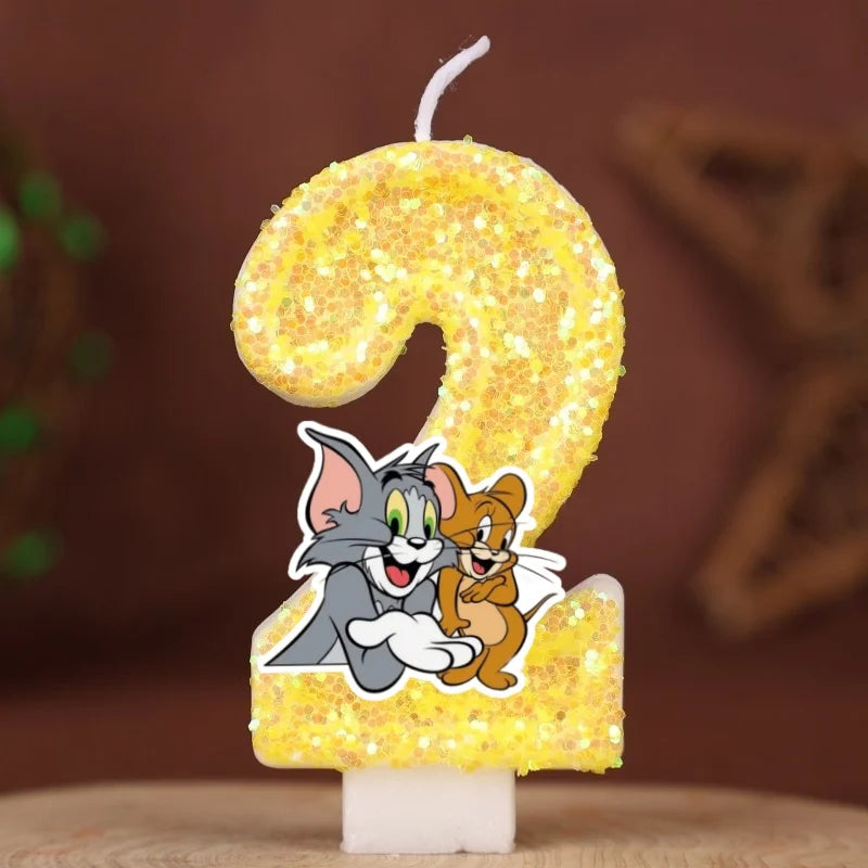 Velas con Números de Anime Tom y Jerry, Decoración para Pastel de Cumpleaños, Figura de Anime, Artículos para Pastel de Feliz Año Nuevo, Regalos