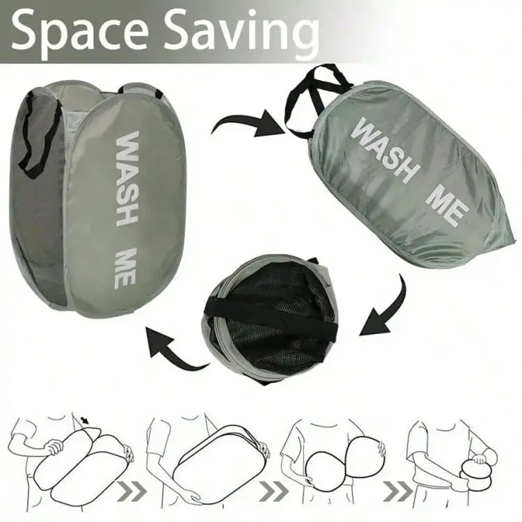 Cesto de lavandería emergente de malla portátil, cesta de lavandería plegable y transpirable de apertura amplia que ahorra espacio, artículos de baño de viaje para dormitorio