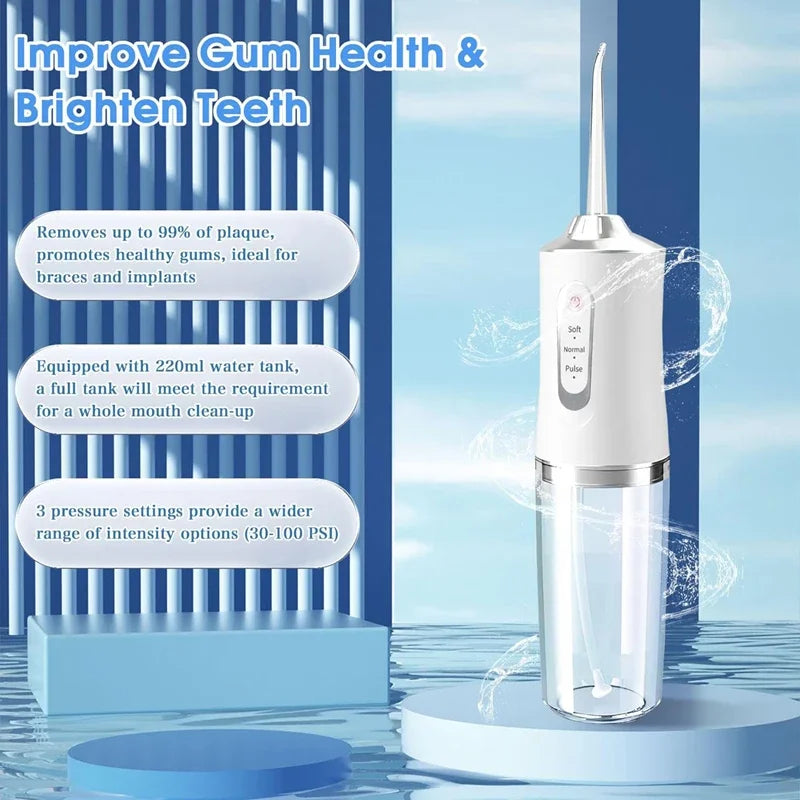 Irrigador Oral eléctrico inteligente portátil, hilo Dental de agua, 4 chorros, 3 modos, irrigador Dental recargable por chorro de agua, limpiador Dental