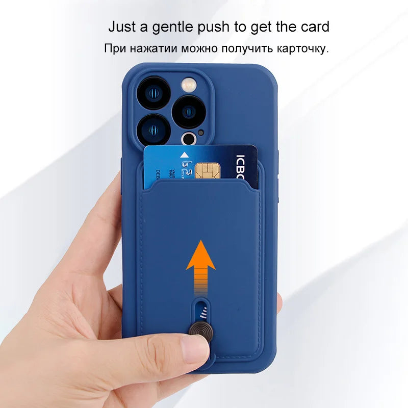 Con tarjetero funda de teléfono para iphone 16 13 14 12 11 15 pro max funda suave para iphone x xs xr max funda protección de cámara