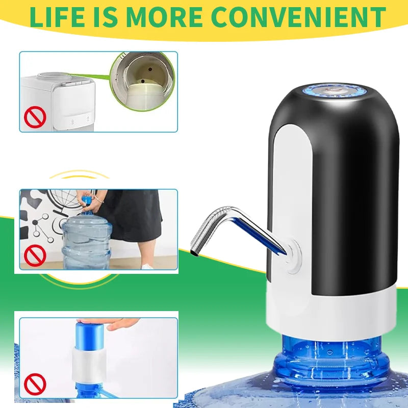 Water Dispenser for 5 Gallon Bottles, Portable USB Rechargeable Electric Water Pump, Drinking Water Jug Pump for Home, Kitchen, Living Room, Office, Camping, 3-5 Gallon Universal (Black)