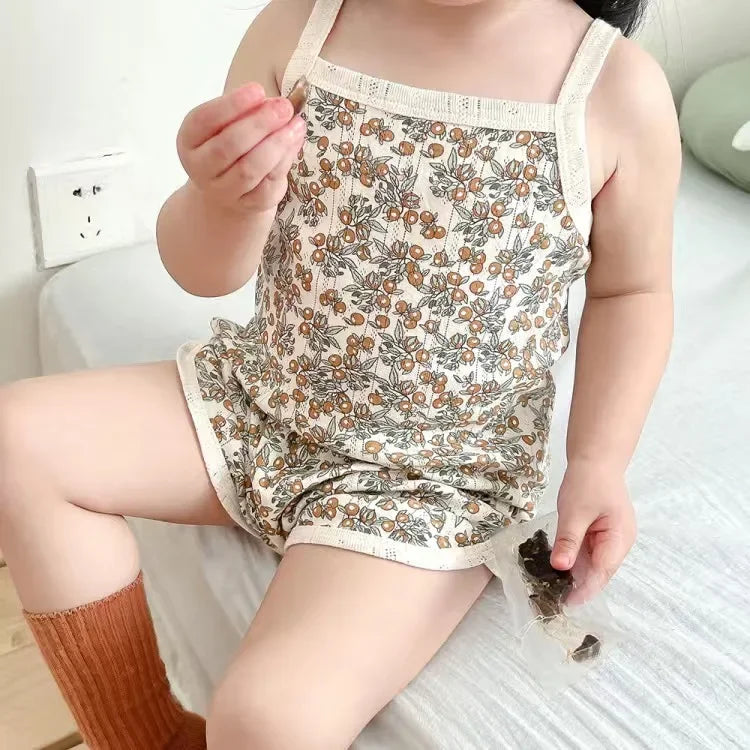 NOVEDAD DE VERANO 20225, Tops sin mangas para bebé y pantalones cortos de cintura ajustada, traje de 2 piezas, conjunto de ropa con cuello cuadrado para niñas, ropa de algodón para niños