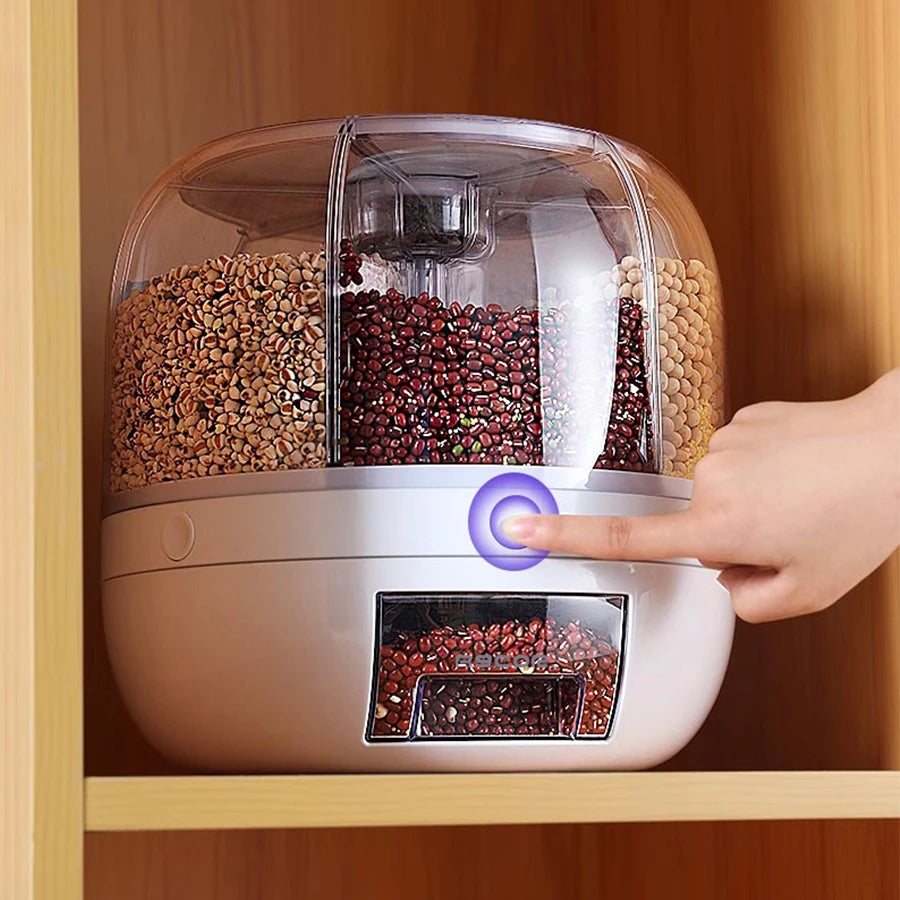 360 °   Dispensador de alimentos giratorio de 6 rejillas, contenedor hermético de almacenamiento de cocina para cereales, cereales y productos secos