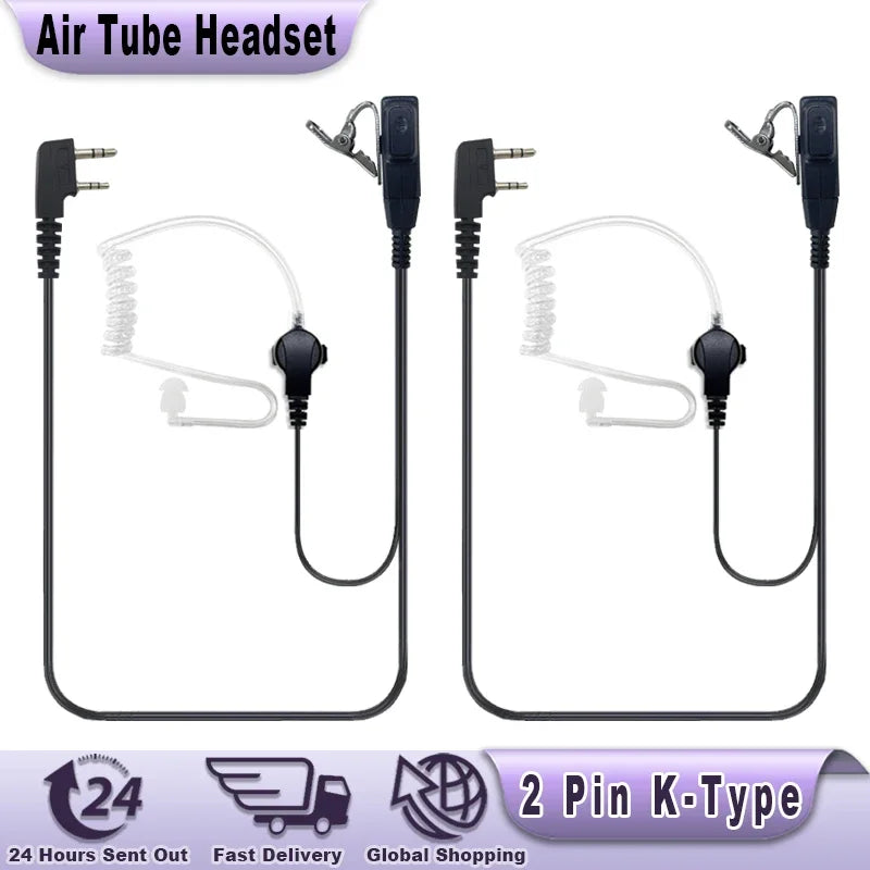 Walkie Talkie auriculares tubo de aire acústico auricular Quansheng UV K5 UV K6 UV 5RPLUS 2 pines K puerto Ptt micrófono auriculares para UV 5R UV 82