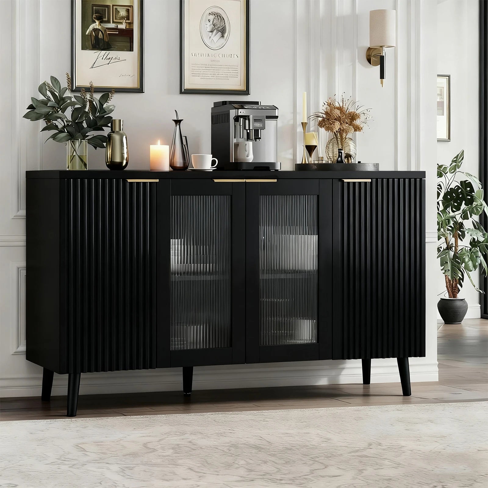 Mueble Grande para Cafetería con Cajones para Almacenamiento de Vino, Aparador Acanalado, Mueble Geométrico para Comedor, Cocina, Hogar, Sala de Estar