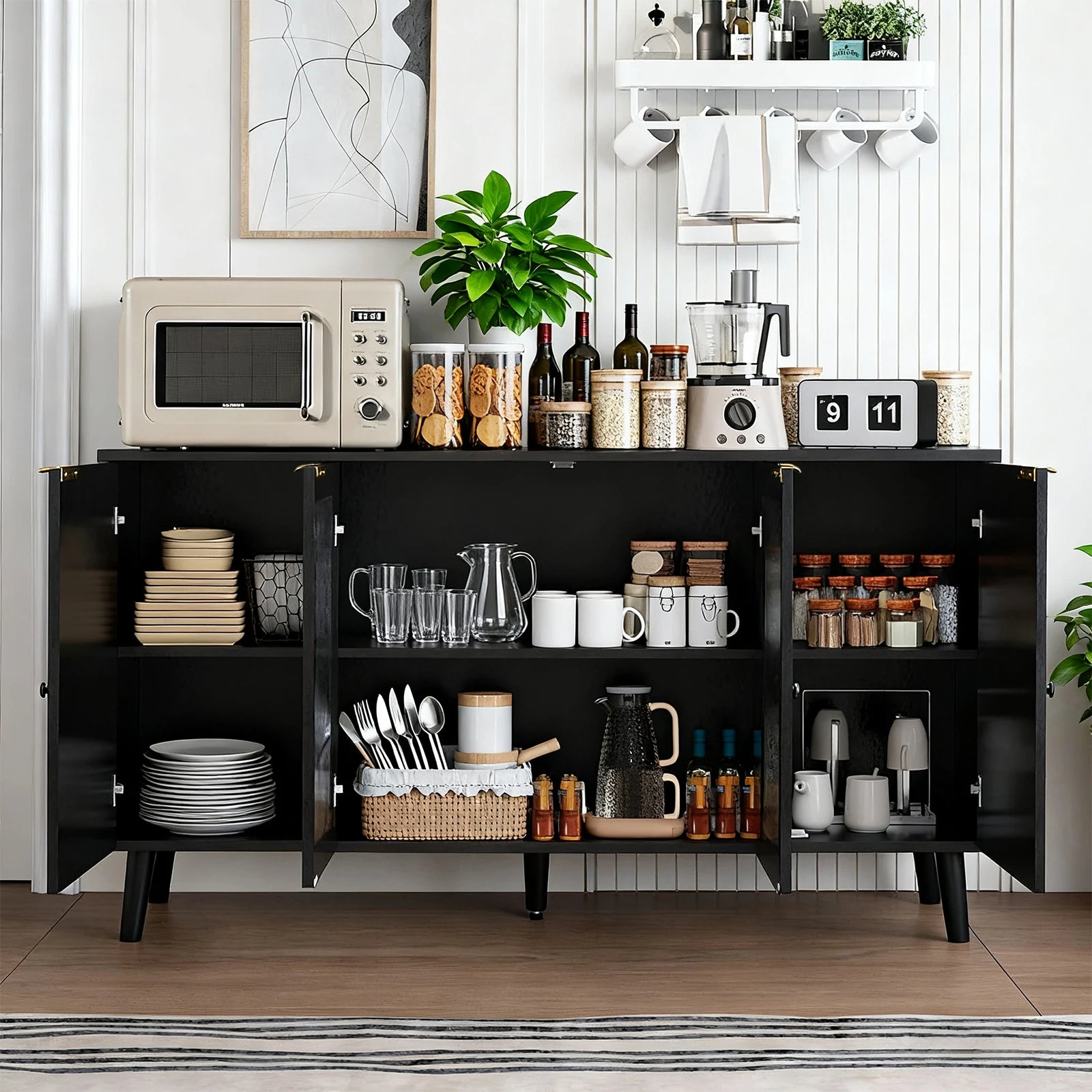 Mueble Grande para Cafetería con Cajones para Almacenamiento de Vino, Aparador Acanalado, Mueble Geométrico para Comedor, Cocina, Hogar, Sala de Estar