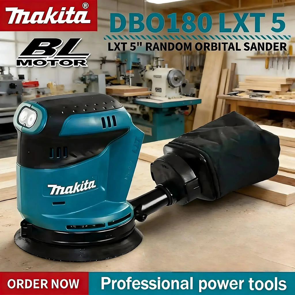 Lijadora Orbital Aleatoria Inalámbrica de 18V Li-ion Sin Escobillas Makita DBO180Z, Herramienta Multivelocidad para Pulir y Lijar Madera (Solo Herramienta)