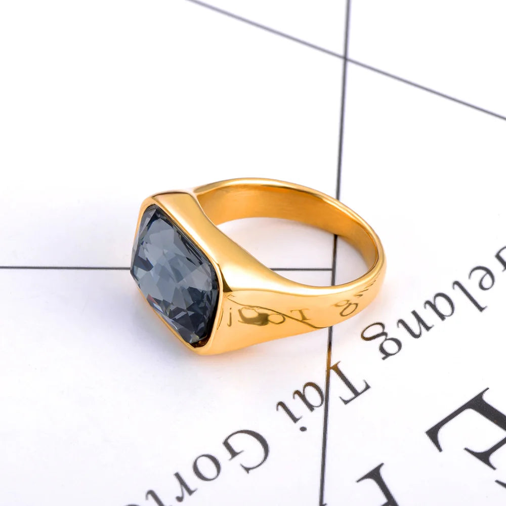 Lokaer, anillo de boda de acero inoxidable con circonita cúbica brillante de lujo, chapado en oro de 18 quilates PVD, joyería resistente al agua R24007