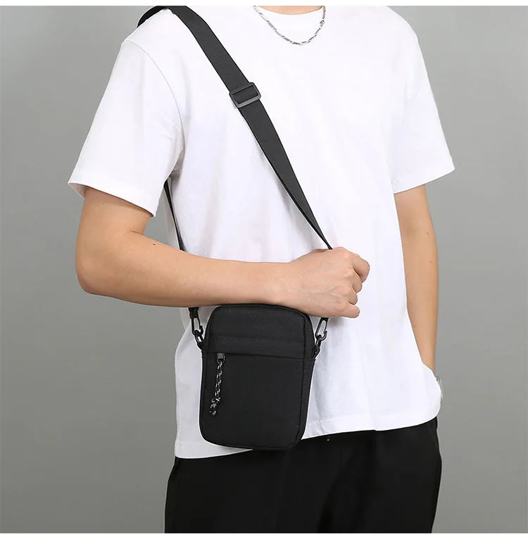 Bandolera pequeña de lona con cremallera para hombre, bolso de hombro cruzado Simple, Mini bolso para teléfono
