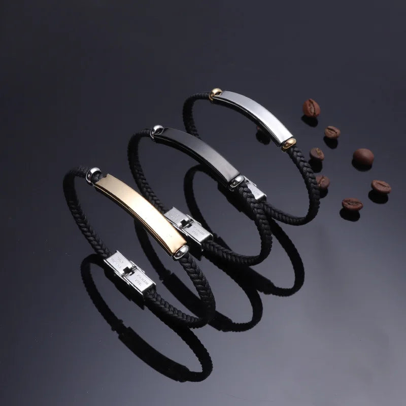Pulsera Punk fina de cuero con nombre personalizado para hombre, pulseras personalizadas de acero inoxidable para mujer y hombre, pulsera de identificación