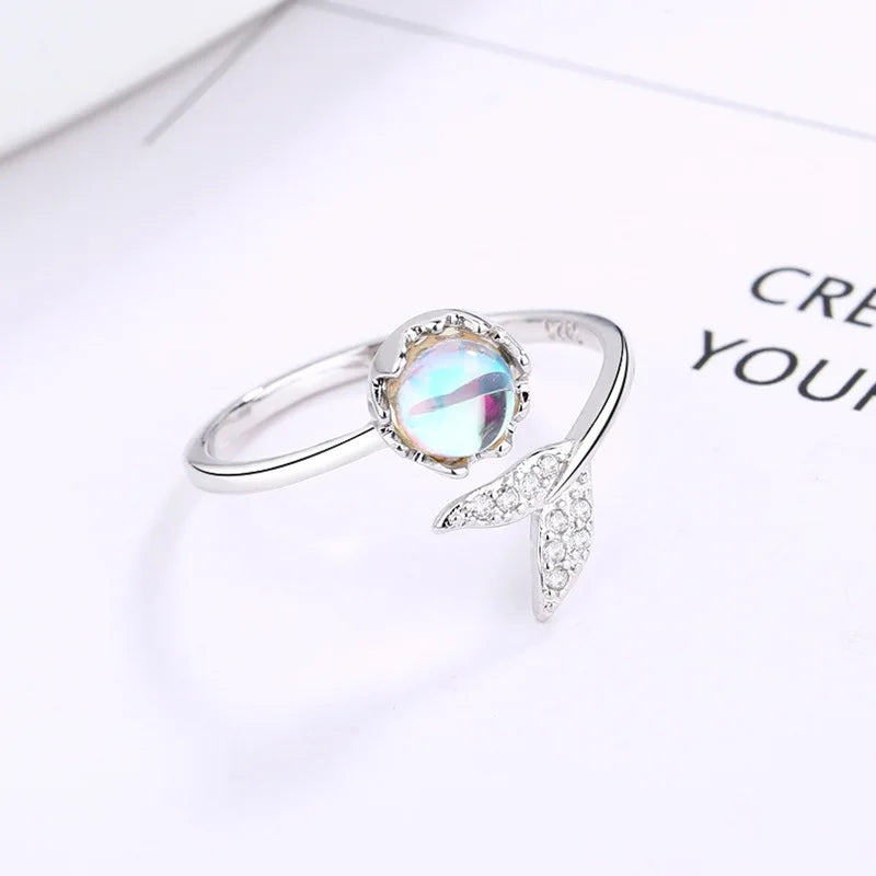 Anillo de Ópalo de Plata de Ley 925 para Mujer, Ajustable, para el Dedo Índice, Diseño Simple y Elegante, Joyería de Alta Gama, Regalo