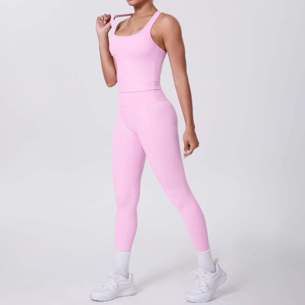 Hamidou - Conjunto de yoga de 2 piezas para mujer: leggings de fitness de secado rápido con efecto push-up y top deportivo con espalda en I de color liso.