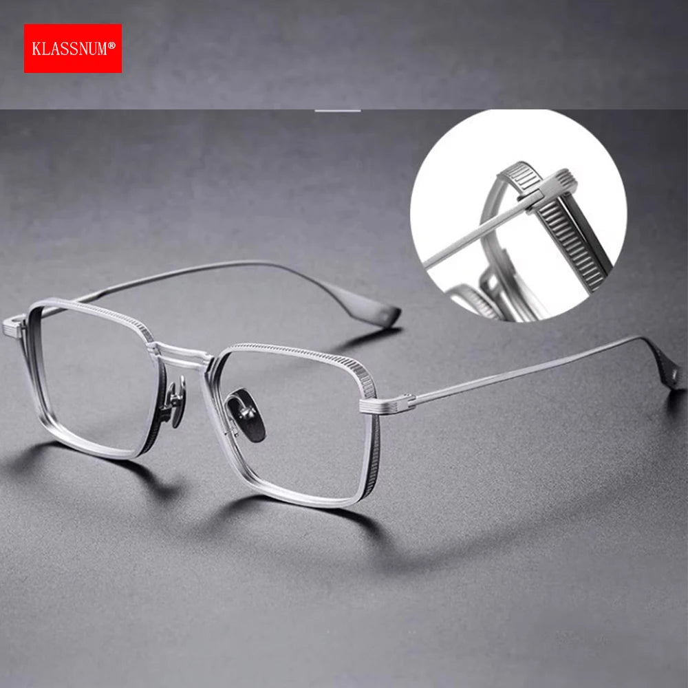 Gafas KLASSNUM para hombre, monturas ópticas de Metal cuadradas Vintage con lentes transparentes para hombre, gafas con lentes de luz azul, diseño de lujo