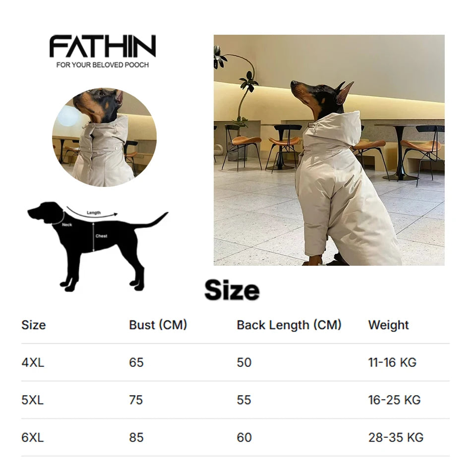 FATHIN Chaqueta acolchada de algodón a prueba de viento para invierno para perros grandes Doberman Pastor Alemán Malamute Alaska Abrigo cálido para exteriores