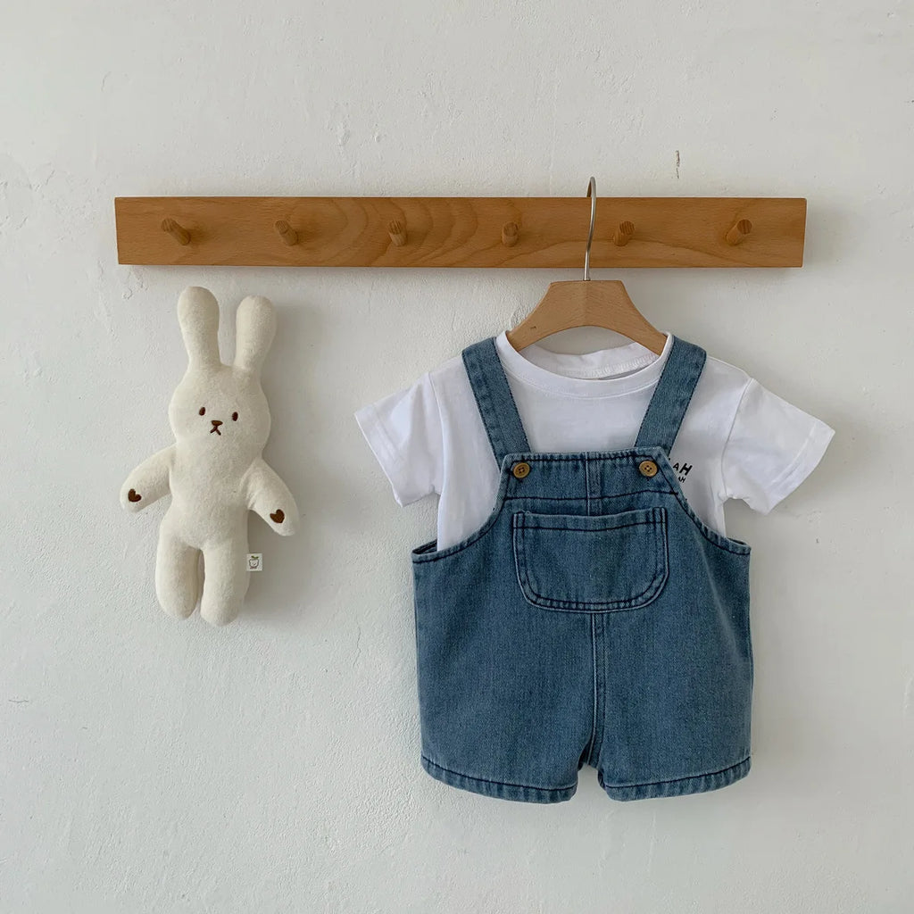 Conjunto de Ropa de Verano ZOETOPKID para Bebés, Traje para Niños y Niñas, Camiseta Infantil y Overol de Mezclilla, Mameluco para Recién Nacidos