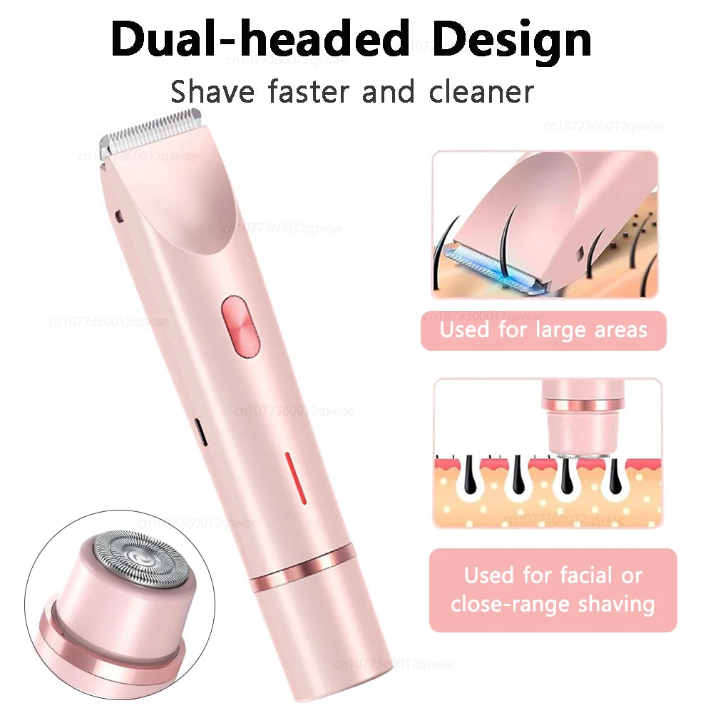 Afeitadora Eléctrica para Mujer, Recortadora de Bikini de Doble Cabezal, Impermeable, para Depilación Corporal, Facial, Axilas, Piernas y Brazos