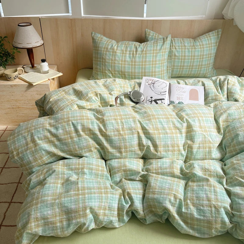 Juego de cama suave de algodón 100%, funda nórdica con estampado de rayas y funda de almohada, ropa de cama, colcha, fundas de almohada, juegos de edredón