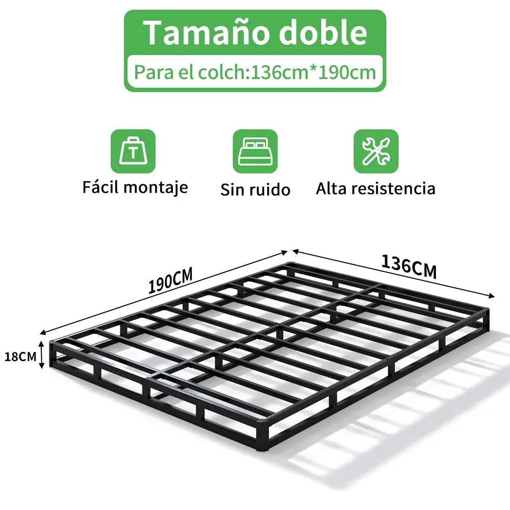 Base de Cama Matrimonial, Perfil Bajo de 7 Pulgadas, Base de Cama Matrimonial con Listones de Acero Resistentes para Colchón, Fácil de Montar