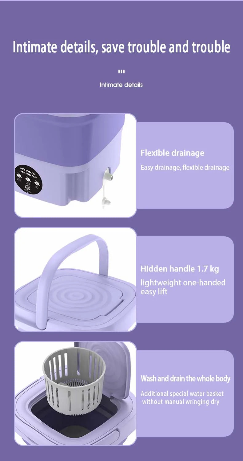 Lavadora plegable de 8L, calcetines portátiles, ropa interior, bragas, lavadora doméstica retráctil, 3 modelos con secado giratorio