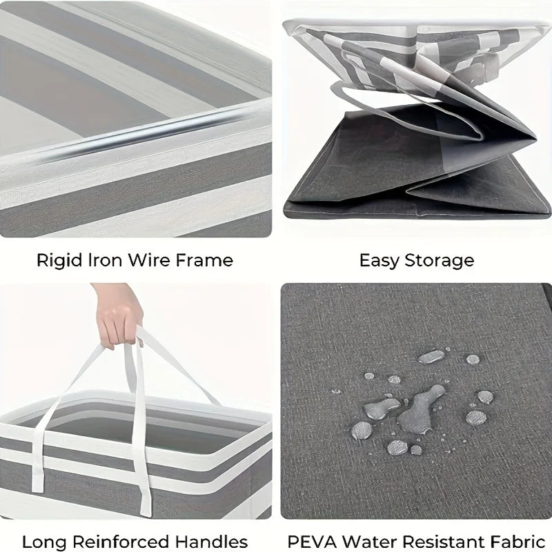 Cesto para la colada impermeable extra grande con asa extendida: organizador plegable y independiente de ropa y juguetes, cesto para la colada