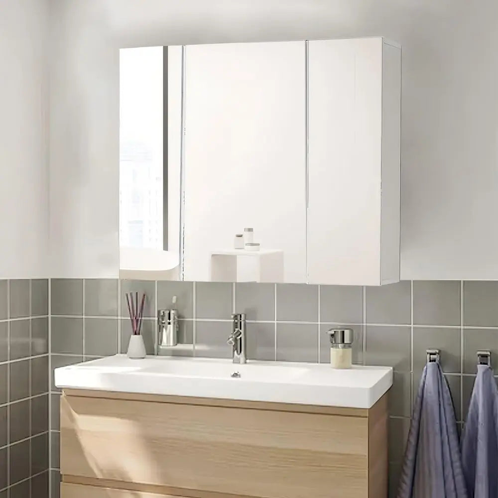 Armario de Pared con Espejo, Botiquín con Espejo, Altura Ajustable, Ajuste de Altura del Estante en 3 Niveles 70X15X60