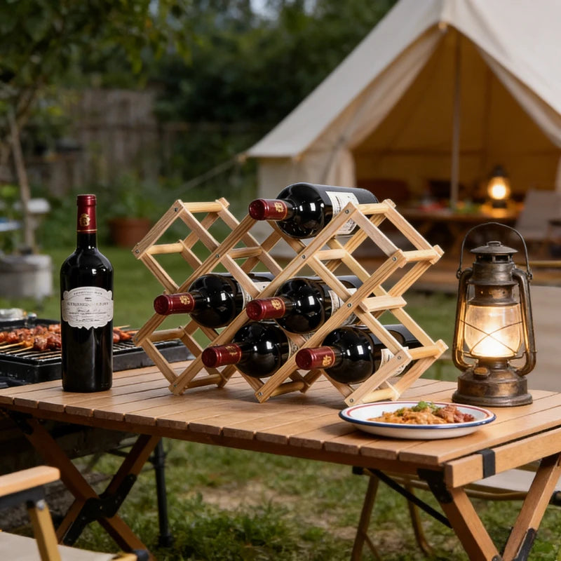 Estante de Madera Plegable para Almacenamiento de Vino, para 3-10 Botellas, Fácil de Montar, Apilable, para Organización del Hogar, Bar, Cocina o Bodega