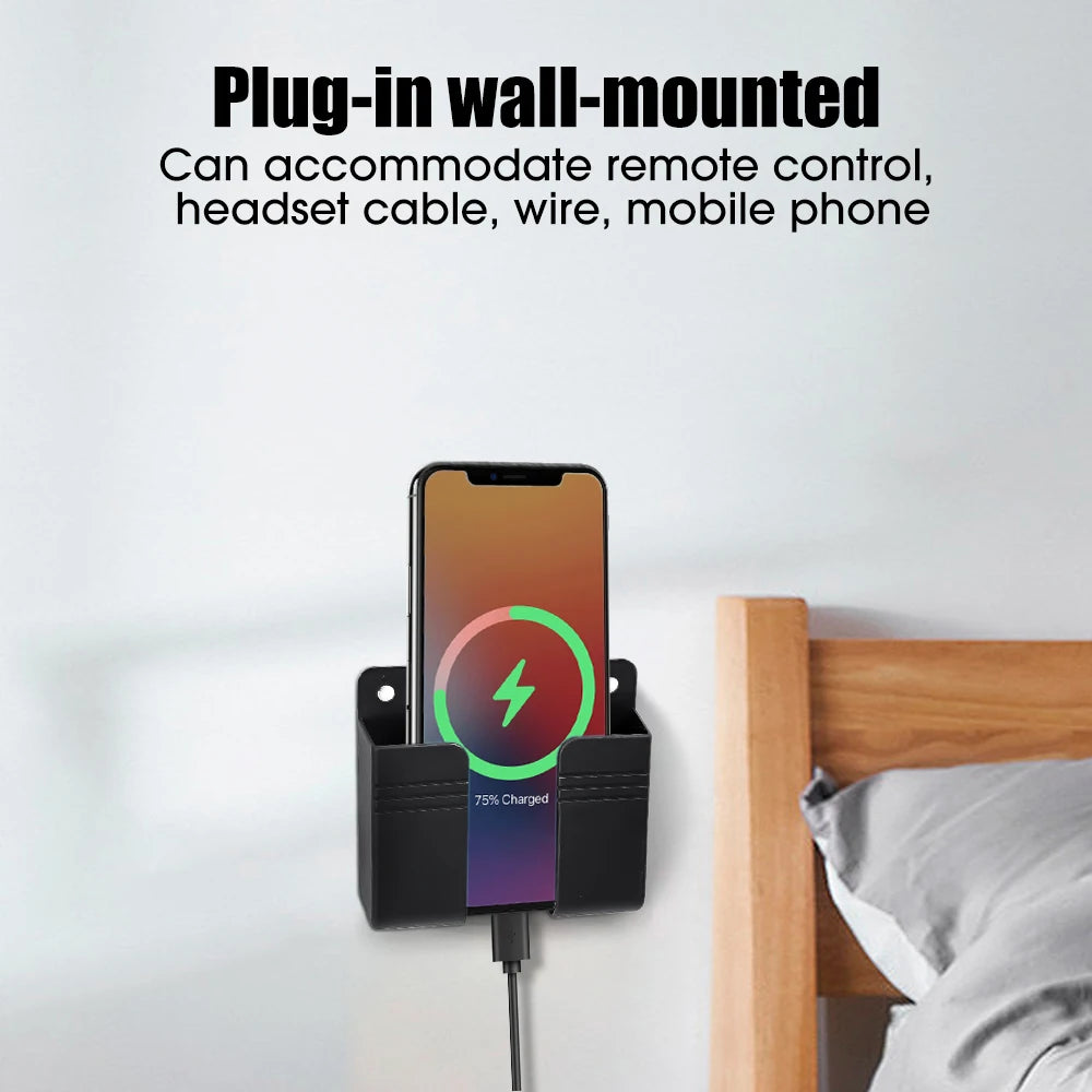Caja de almacenamiento montada en la pared, organizador multifunción sin perforaciones, Control remoto de TV, soporte de carga para enchufe de teléfono móvil, 1-4 Uds.