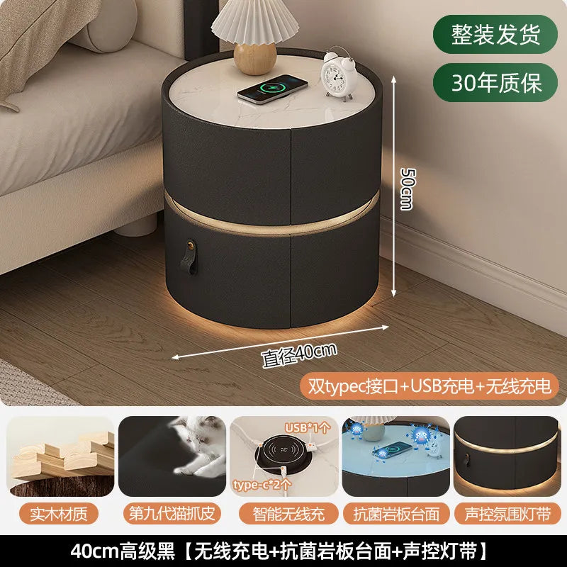 Mesitas de noche minimalistas modernas con carga inalámbrica, mesitas de noche redondas con almacenamiento, mesitas de noche seguras para dormitorio, muebles vintage Szafka Nocna para el hogar