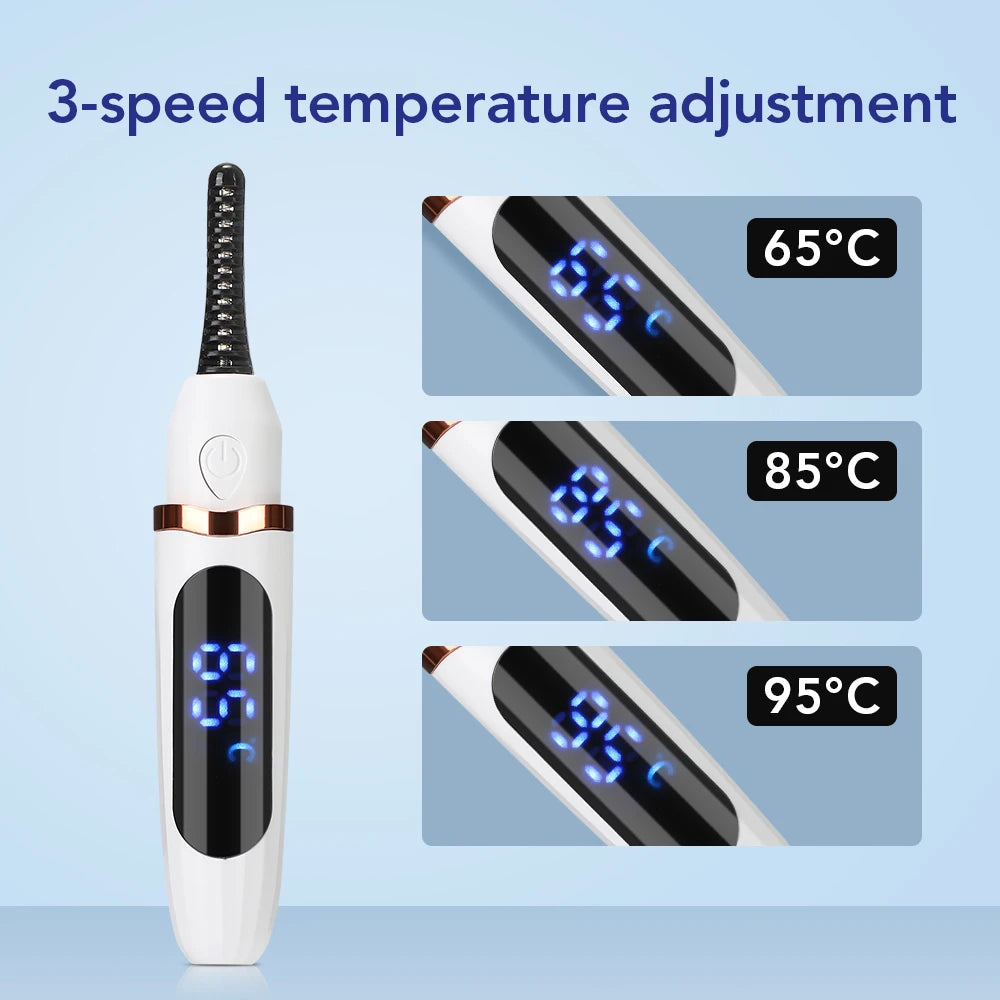 Pluma rizador de pestañas en caliente con peine, dispositivo eléctrico Digital para rizar pestañas, herramienta de maquillaje de belleza recargable, 3 modos de temperatura