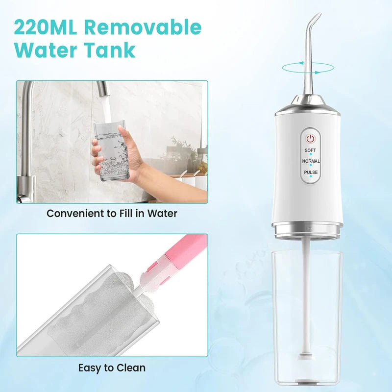 Irrigador Oral eléctrico inteligente portátil, hilo Dental de agua, 4 chorros, 3 modos, irrigador Dental recargable por chorro de agua, limpiador Dental