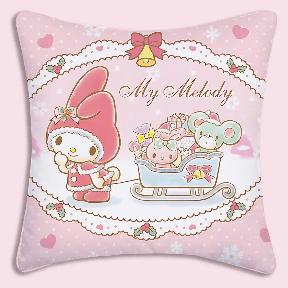 Sanrios-fundas de almohada rosa My Melody, sofá decorativo de dibujos animados para el hogar, estampado de doble cara, cojín bonito de felpa corto, nueva funda